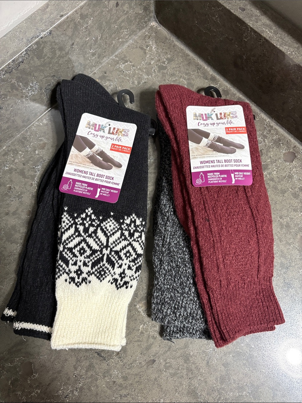 Muk Luks Women's Tall Boot Socks - Black, Cream, Gray & Burgundy - 2 Pack